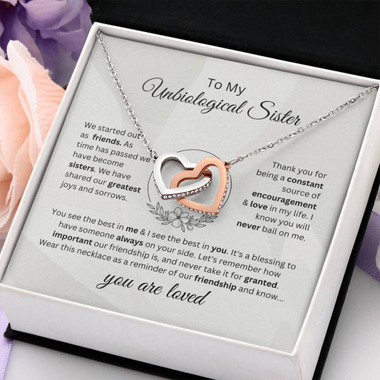 To My Unbiological Sister - "You Are Loved" Interlocking Hearts Necklace
