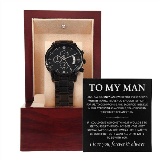 "To My Man - Every Step With You" Black Chronograph Watch