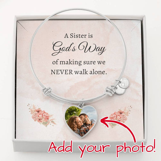 Personalized Photo Sister Heart Bangle