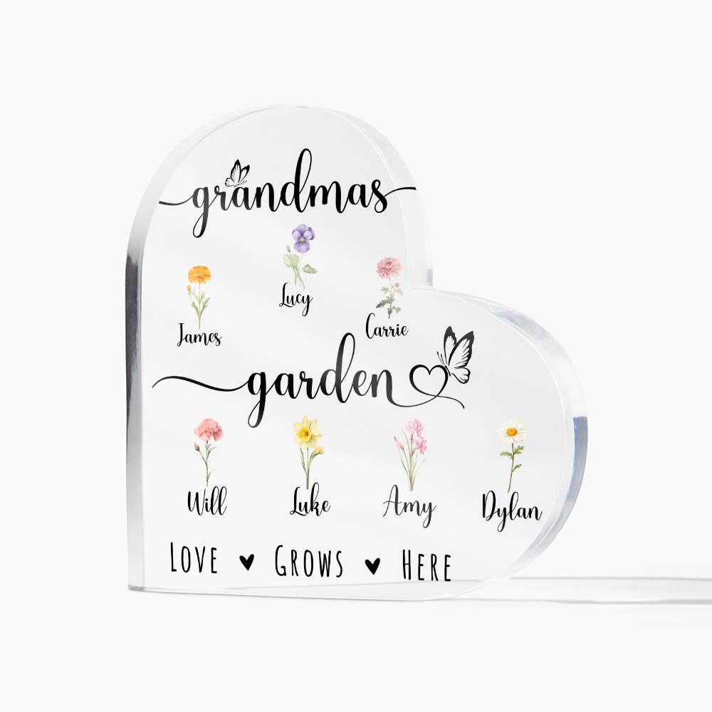 Grandma's Garden Heart Acrylic Plaque - Love Grows Here