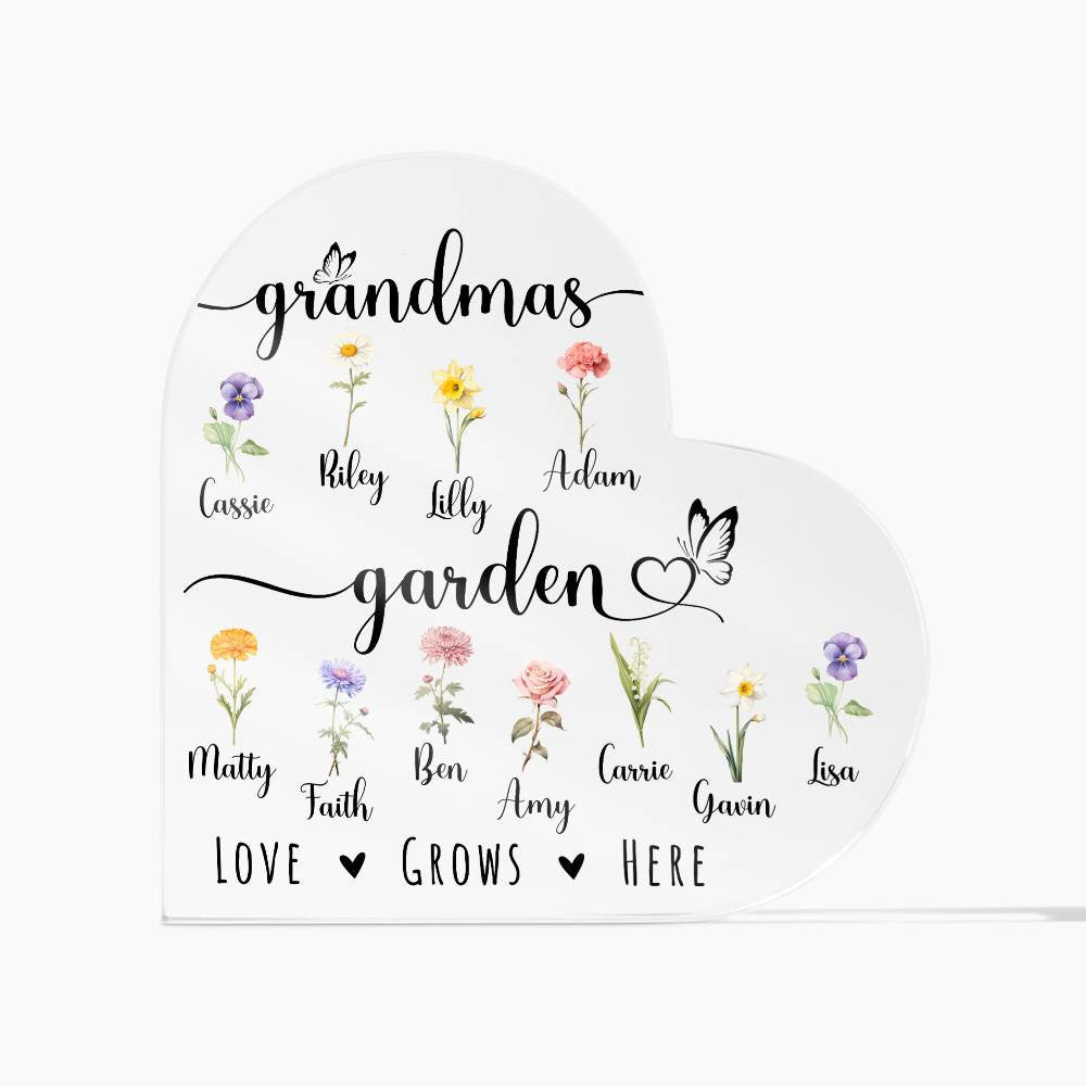 Grandma's Garden Heart Acrylic Plaque - Love Grows Here