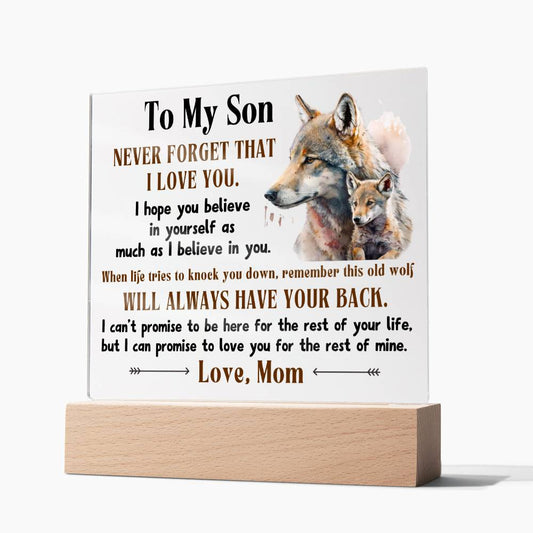 To My Son - This Old Wolf Will Always Have Your Back Acrylic Plaque