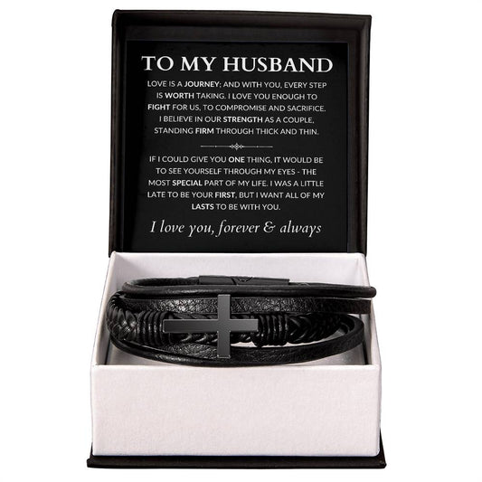 "To My Husband - Life With You" Cross Leather Bracelet