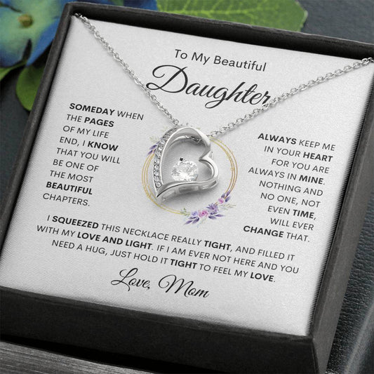 To My Daughter - "Always Keep Me In Your Heart- Love Mom" Heart Necklace